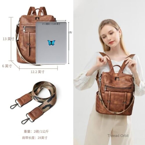 Leather Laptop Backpack with Wristlet, 15.6 Inch, Waterproof, 13 Pockets main image 4